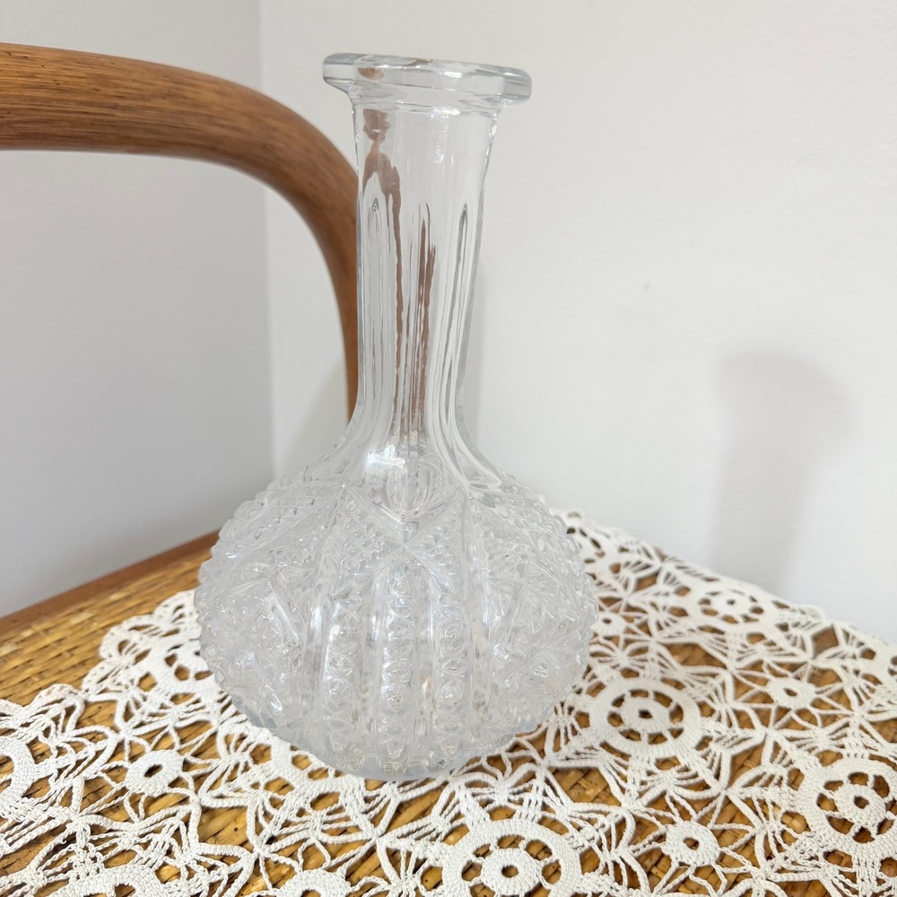 Vintage Pressed Glass Decanter Diamond Point Ships Carafe No Stopper Barware